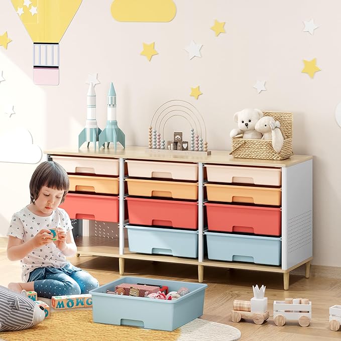 12-Drawer Storage Cabinet with Wooden Tabletop, Versatile Cube Storage - Image 7