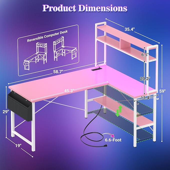 Aheaplus L Shaped Desk Gaming Desk, Reversible Home Office Desk Gamer Desks - Image 3
