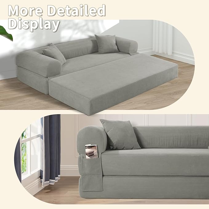 80" Convertible Sofa Bed, 3-in-1 Corduroy Folding Pull Out Couch - Image 5