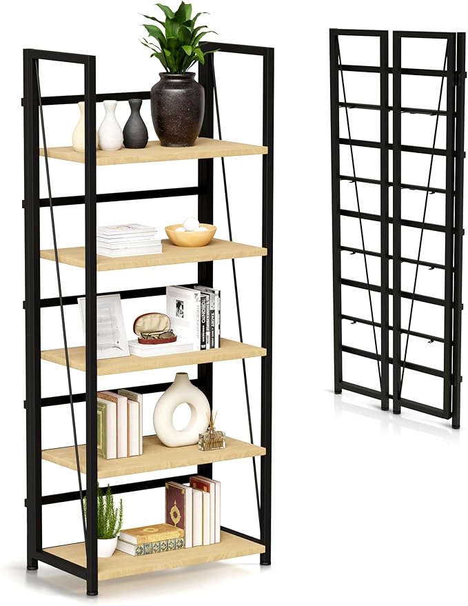 5 Tier Wood Book Shelf Organizer, No Assembly Bookshelf by SnapShelf