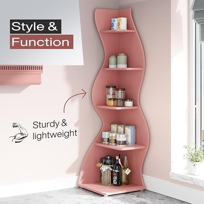 Tribesigns Corner Shelf, Modern 5-Tier Wall Corner Bookshelf, Stylish Corner - Image 6