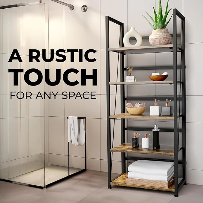 5 Tier Wood Book Shelf Organizer, No Assembly Bookshelf - Image 6