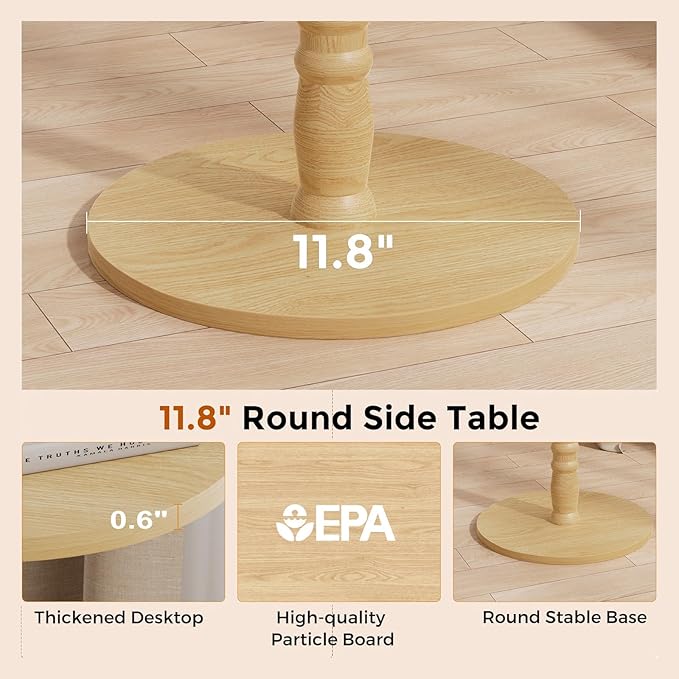 Round Side Table, Solid Wood Pillar - Image 6