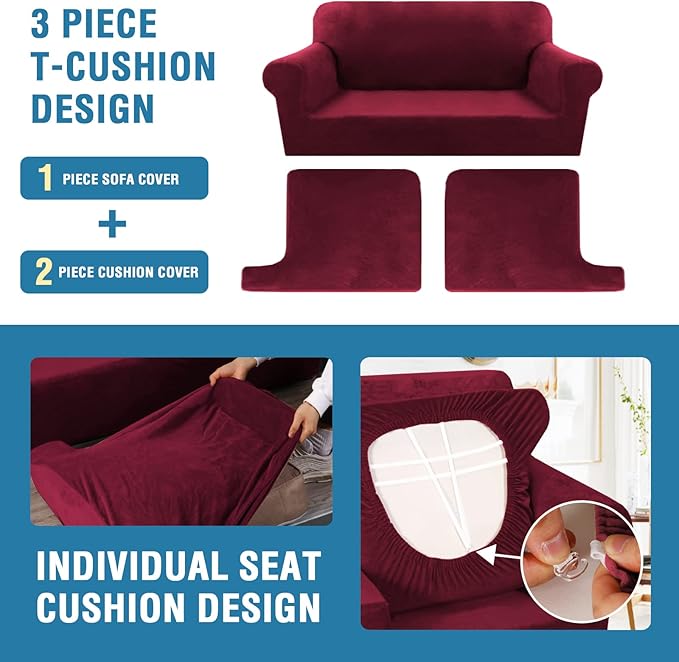 H.VERSAILTEX Sofa Cover 3 Piece T Cushion Sofa Slipcovers Thick Velvet Couch - Image 4