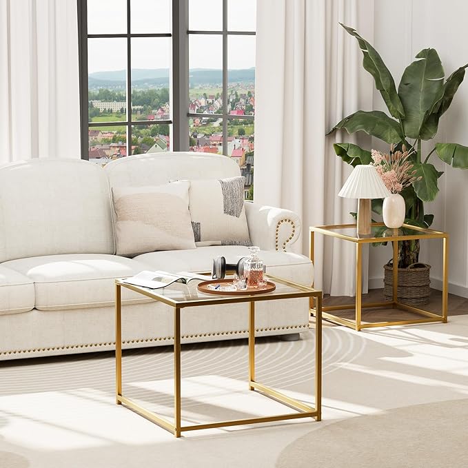 Garden 4 you Coffee Table Set of 2, Modern Glass Nesting Table, Metal Frame - Image 6