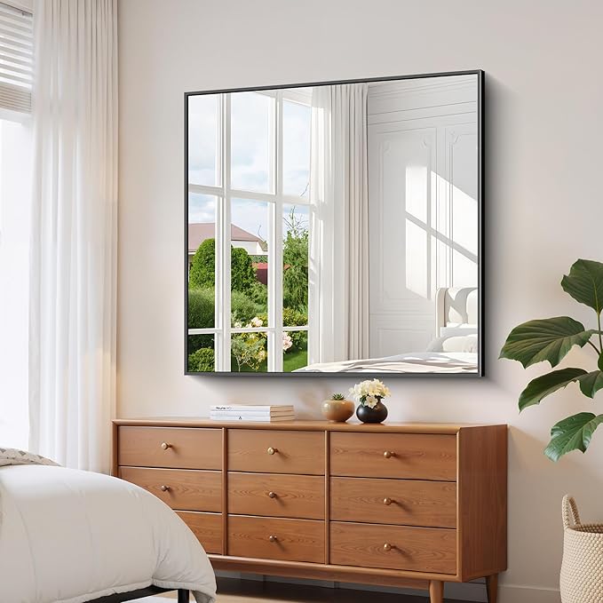 YIROMAN Bathroom Mirror for Wall 48"x48", Large Matte Black Bathroom Mirror - Image 2