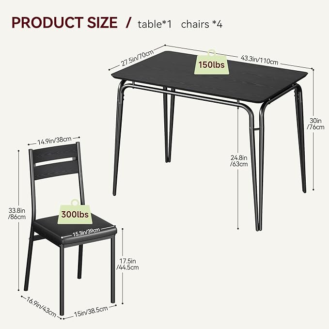 Dining Table for 4, Small Table and Chairs Set of 4, Square Dinette Set for 4 - Image 7
