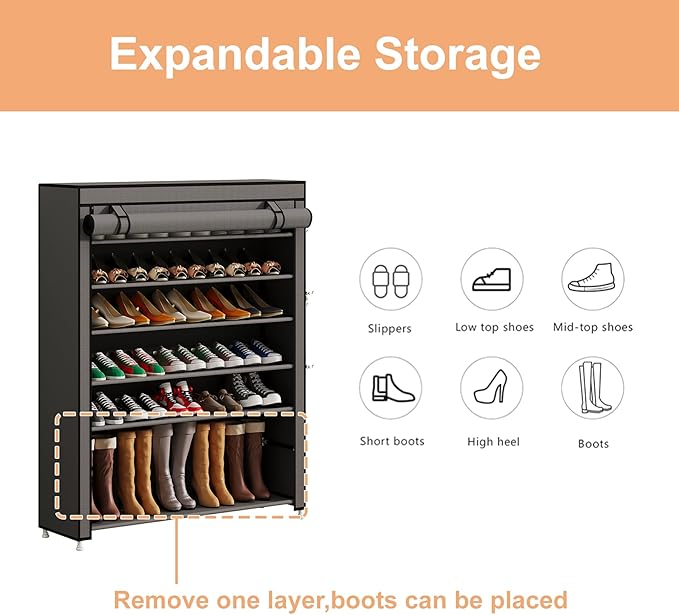 Calmootey 7 Tier Shoe Rack Organizer to Hold 35 Pairs, Portable Shoe Shelf - Image 7