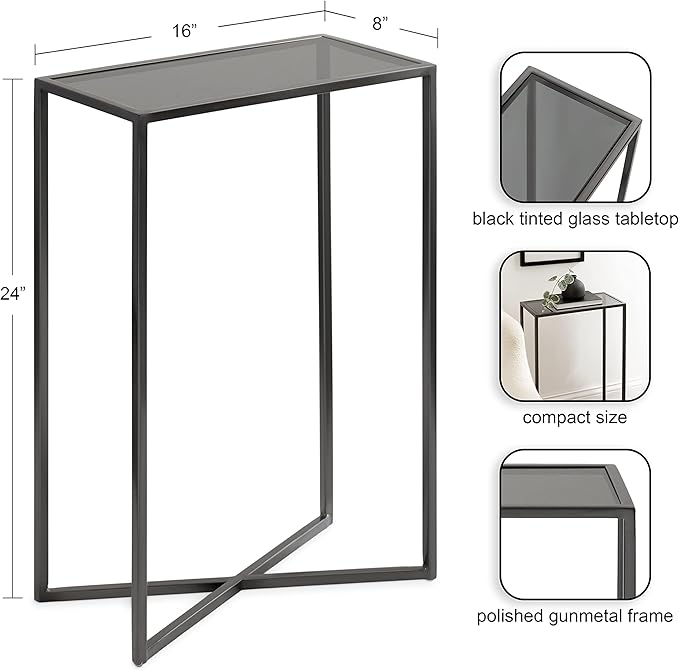 Kate and Laurel Jaspur Modern Narrow End Table, Tinted Glass and Gray Metal - Image 2