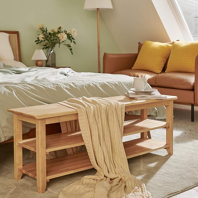 XKZG Storage Bench Wooden Shoe Rack Bench Simple Style Wood Entryway Bench - Image 4