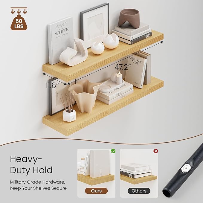 Heimlove 48W x 12D Long Floating Shelf, 12 Inch Deep Floating Shelves - Image 4
