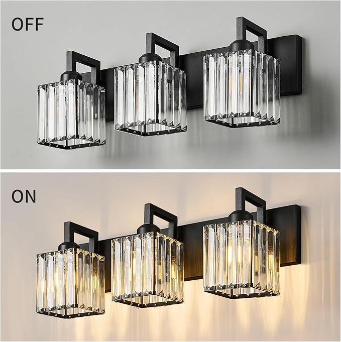 Modern Bathroom Vanity Light 3-Lights Black Crystal Wall Lamp Bathroom Modern - Image 4