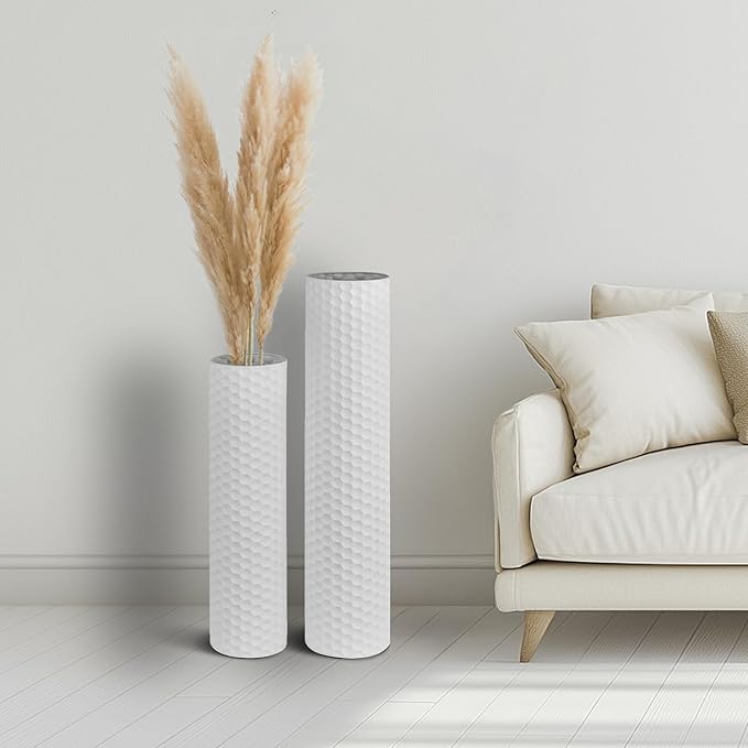 Sziqiqi White Tall Vases for Floor: 27.6/21.7in Metal Cylinder Handmade Flower - Image 3