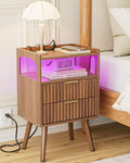 Nightstand with Charging Station and LED Lights, Modern Bedside Table with by AEPOALUA