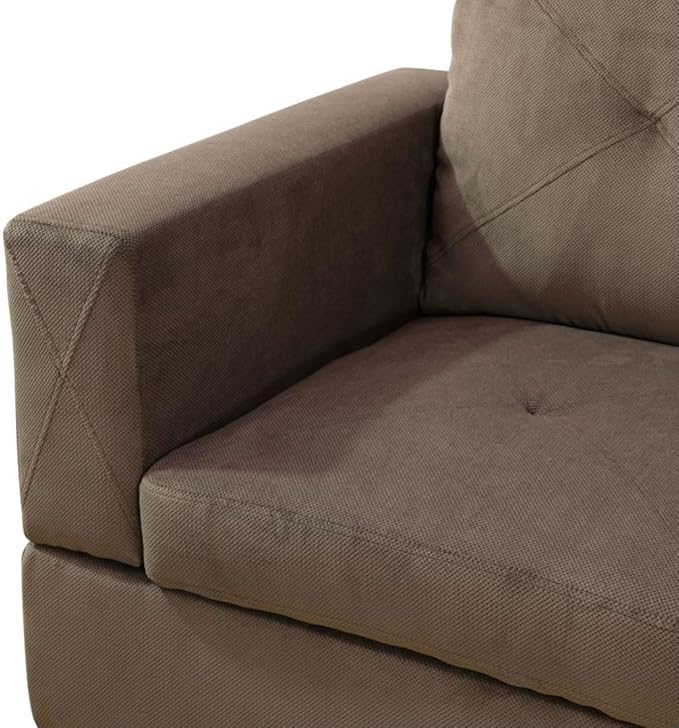 Brown L-Shaped 3-Piece Corduroy Fabric Sofa - Image 5