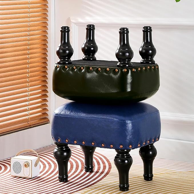 Ottoman Leather Foot Rest with Thicker Foam Padded Seat, Footstool with Wooden - Image 8