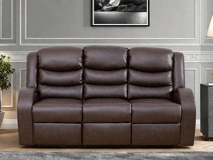 Leather Recliner Sofa Couch, 3-Seater Home Theater Seating Reclining Sofa - Image 6