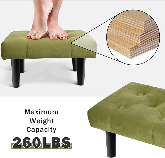 HOUCHICS Small Footstool Ottoman, Velvet Soft Footrest Ottoman - Image 9