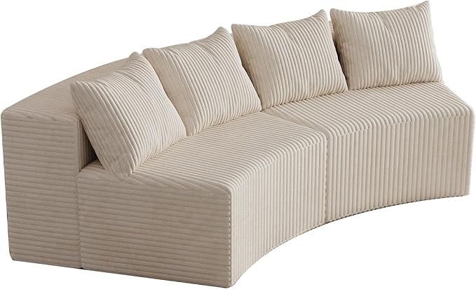 KEIKI Corduroy Curved Sectional Sofa, 2 Seater Symmetrical Modular Semi - Image 6