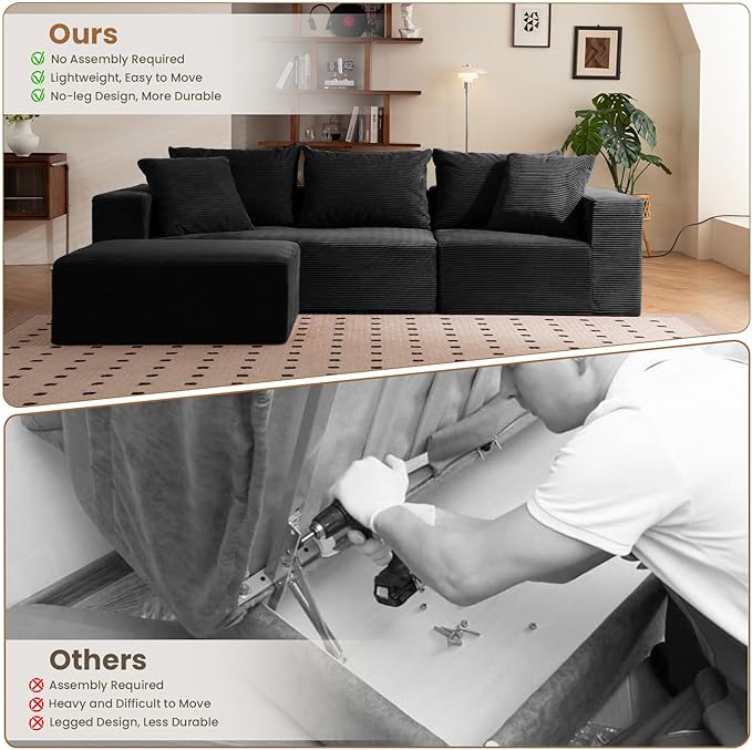 Modular Sectional Sofa, Corduroy Cloud Couch - Image 9