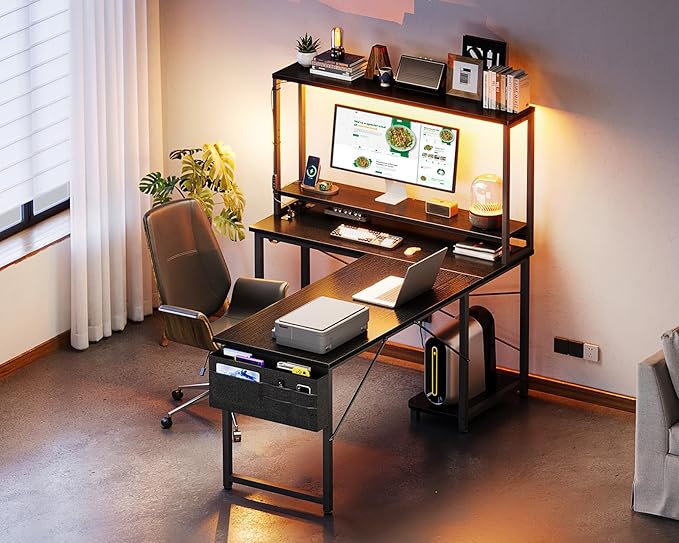 ODK 53 Inch L Shaped Desk with LED Lighting, Reversible Gaming Desk with Power - Image 8