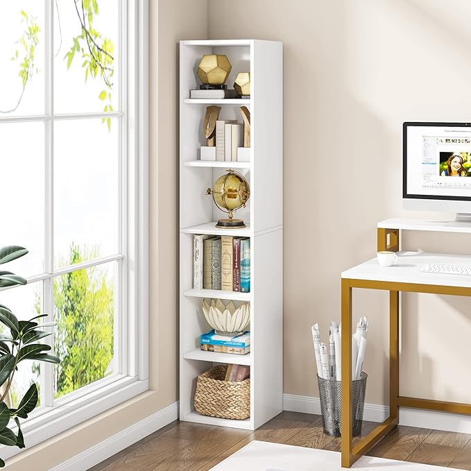 LITTLE TREE 70.9 Inch Tall Narrow Bookcase, Corner Bookshelf 6 Tier Cube - Image 5