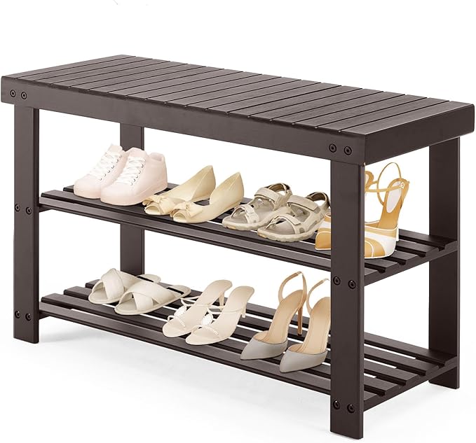 Sweetcrispy 3-Tier Shoe Rack Bench, Bamboo Entryway Storage Organizer, Shoes by Sweetcrispy