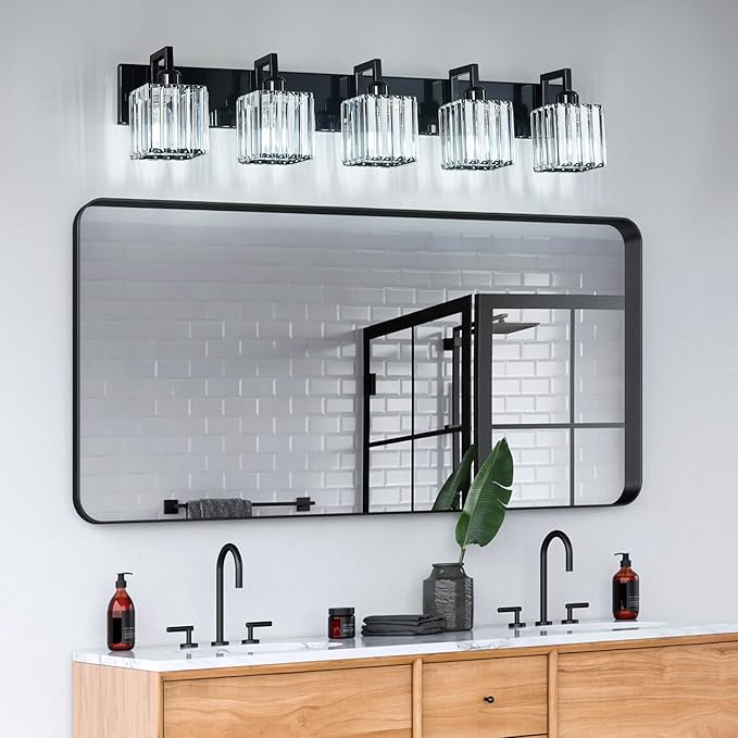 Modern Bathroom Vanity Light 5-Lights Plating Black Vanity Light Crystal Wall - Image 8