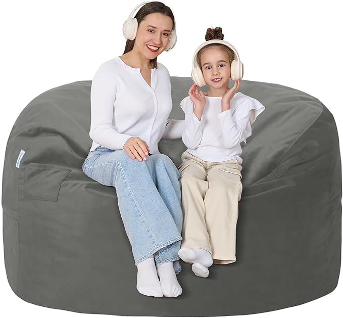 4FT Bean Bag Chair with Ultra Soft Velvet Cover Bean Bag Sofa with Memory Foam by Unknown