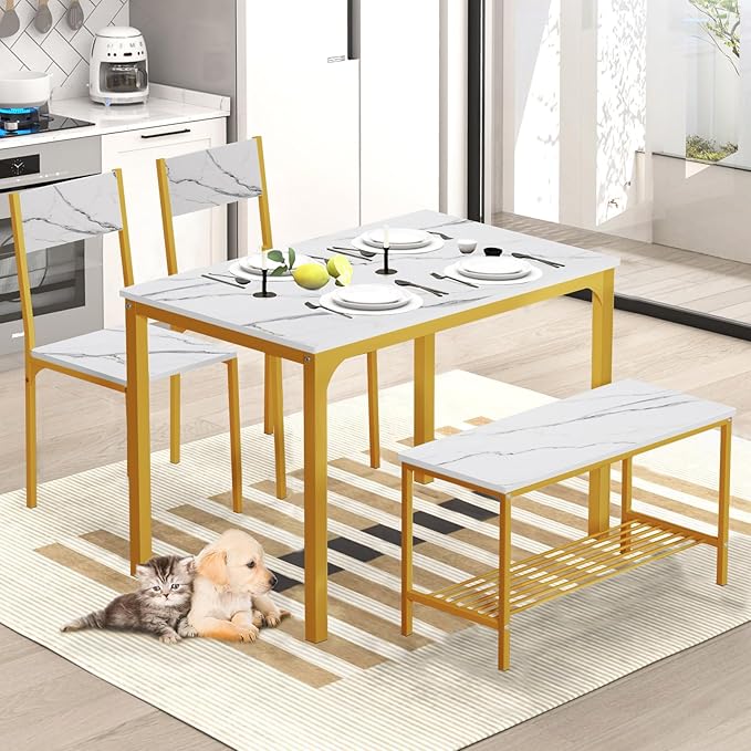 SogesHome Kitchen Table Set for 4, Compact Dining Table Chair Set by SogesHome