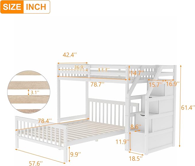 Twin Over Full Wood Loft Bed - Image 2