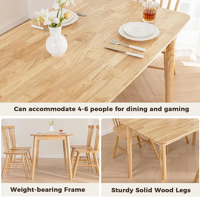 DELAVIN 47.2" Mid Century Modern Kitchen Table, Rectangular Oak Wood Dining - Image 5