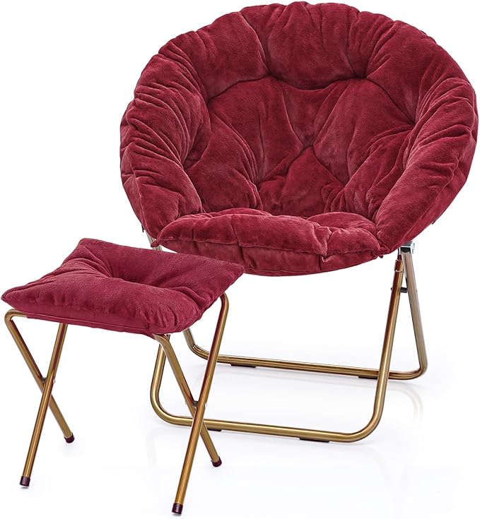 MoNiBloom Round Folding Faux Fur Saucer Chair by Monibloom