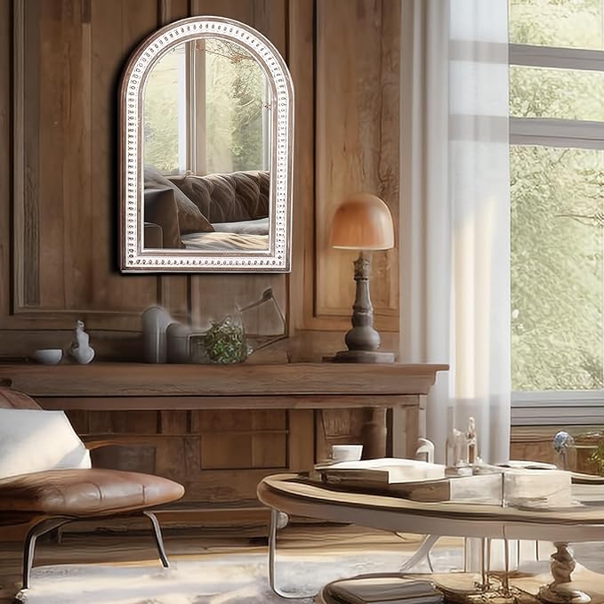 36x24 Boho Wooden Arched Wall Mirror - Image 5