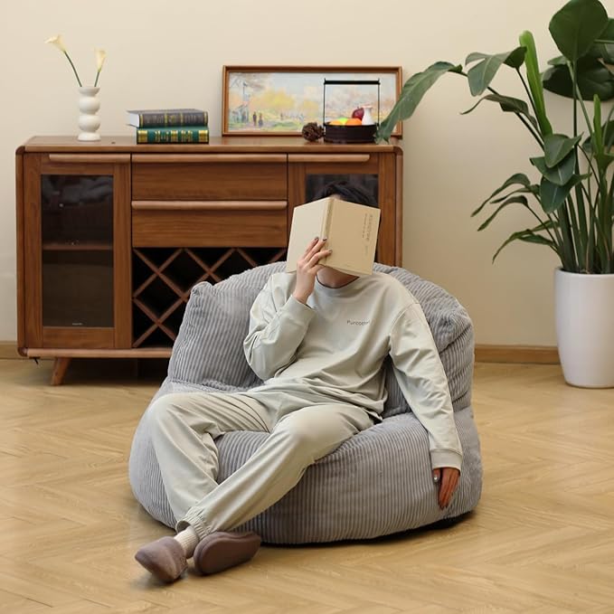 N&V Large Crescent Bean Bag Chair, Adult Size Bean Bag Sack, Foam Filling - Image 4