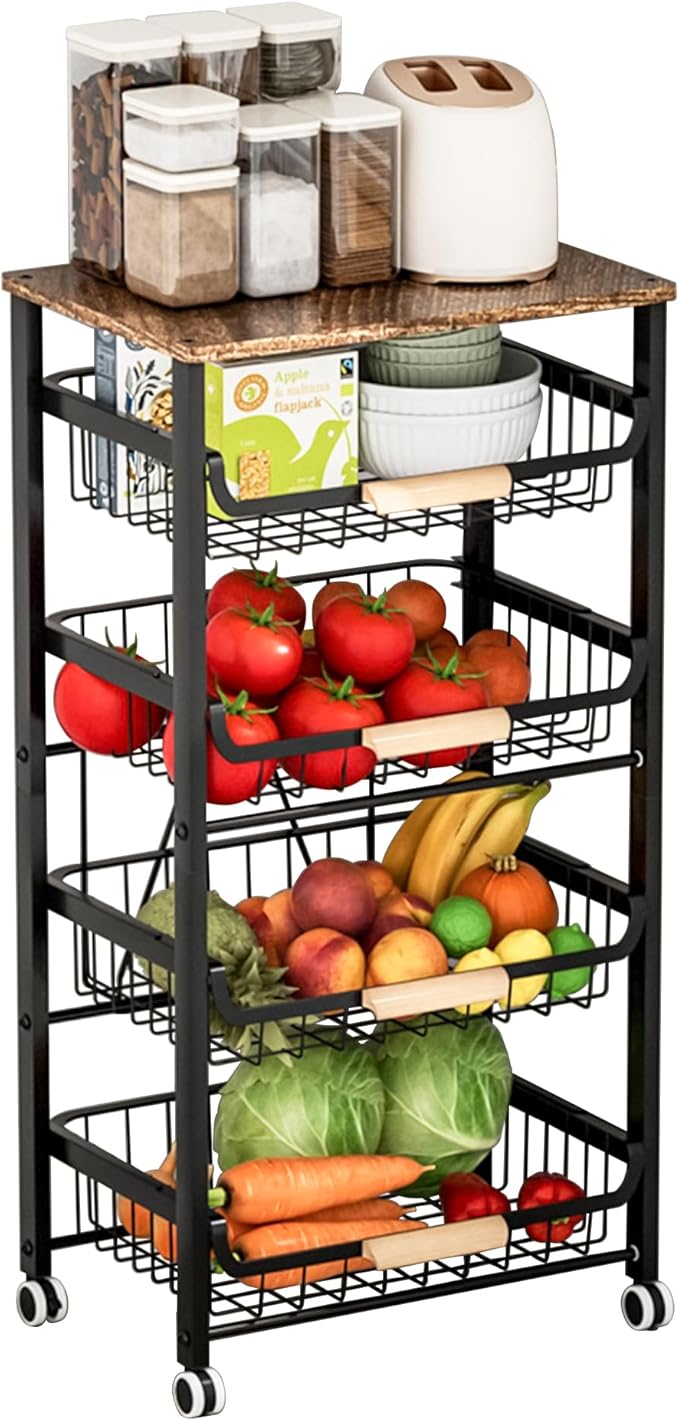 Black 5-Tier Fruit & Veggie Storage Cart on Wheels by Tikxlafe