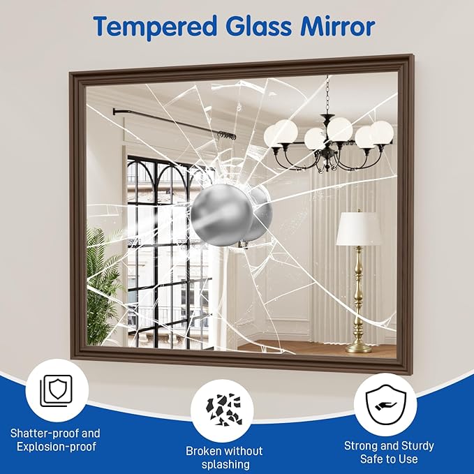 WEER Retro Copper Bathroom Mirror, 36x30 Inch Bronze Oil Rubbed Framed Mirror - Image 4