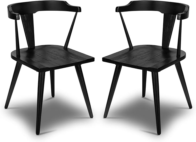 POLY & BARK Mid Century Modern Enzo Black Dining Chair – Solid Oak Wood Splat by POLYBARK