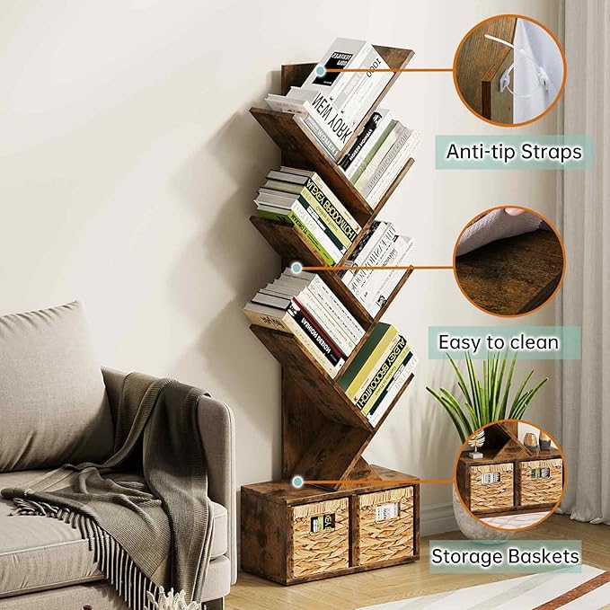 Vagusicc 6 Tier Tree Bookshelf, Small Bookcase - Image 5