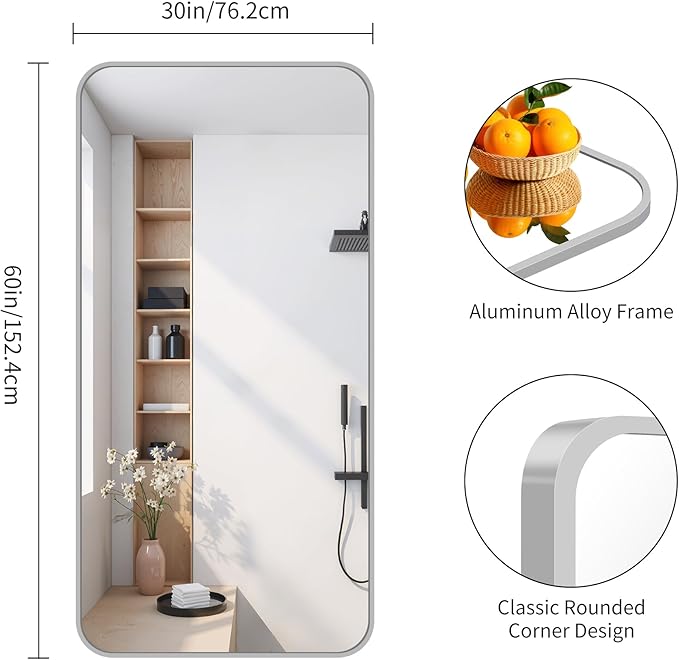 FORBATH 30x60 Inch Silver Bathroom Mirror - Image 8