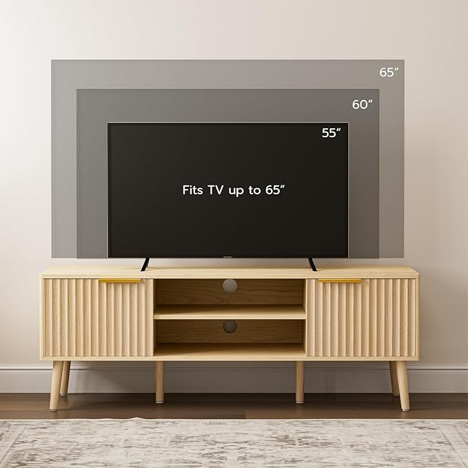 TV Stand for Living Room, Boho Entertainment Center for 55/60/65 inch TVs - Image 3