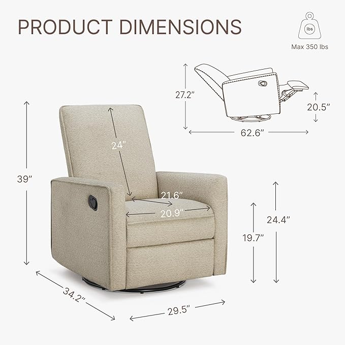 Upholstered Recliner Swivel Glider Nursery Chair Reclining Performance Fabric - Image 3