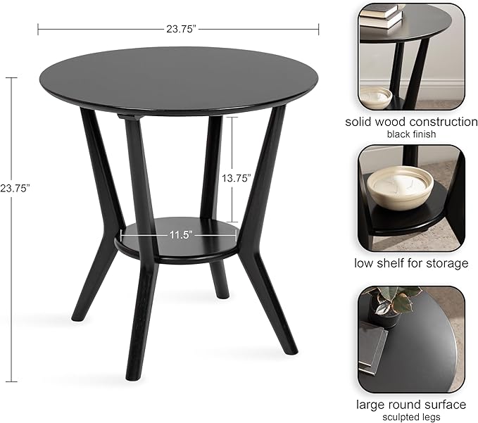 Kate and Laurel Nylah Round Wooden Side Table; 24 x 24 x 24; Black; Modern - Image 3