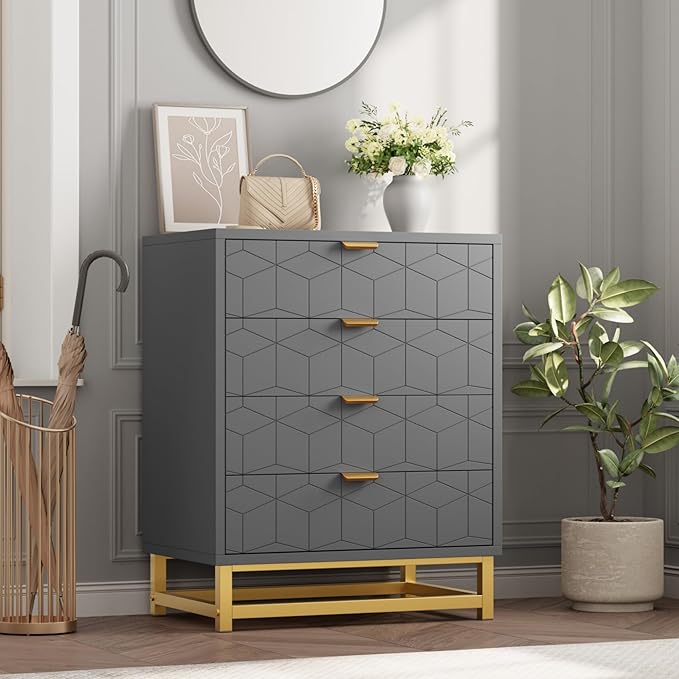 Grey Dresser, 4 Drawer Dresser for Bedroom, Modern Dressers - Image 4