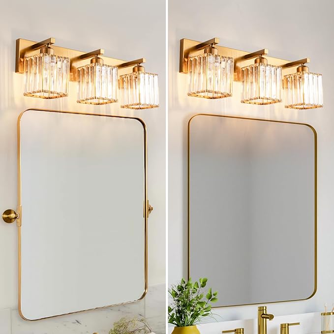 Modern Bathroom Vanity Light 3-Lights Gold Crystal Bathroom Wall Light Vanity - Image 4