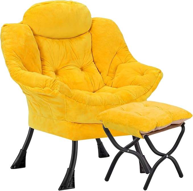 Lazy Chair with Folding Ottoman, Leisure Sofa Chair, Soft Fabric Armchair with by Congermom