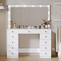 Fluted Makeup Vanity Desk with 46" HD Lighted Mirror, Big Modern Vanity Desk by Arulvmrn