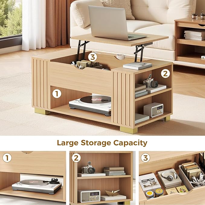 COMHOMA Lift Top Coffee Tables for Living Room, Adjustable Wooden Tea Table for - Image 7