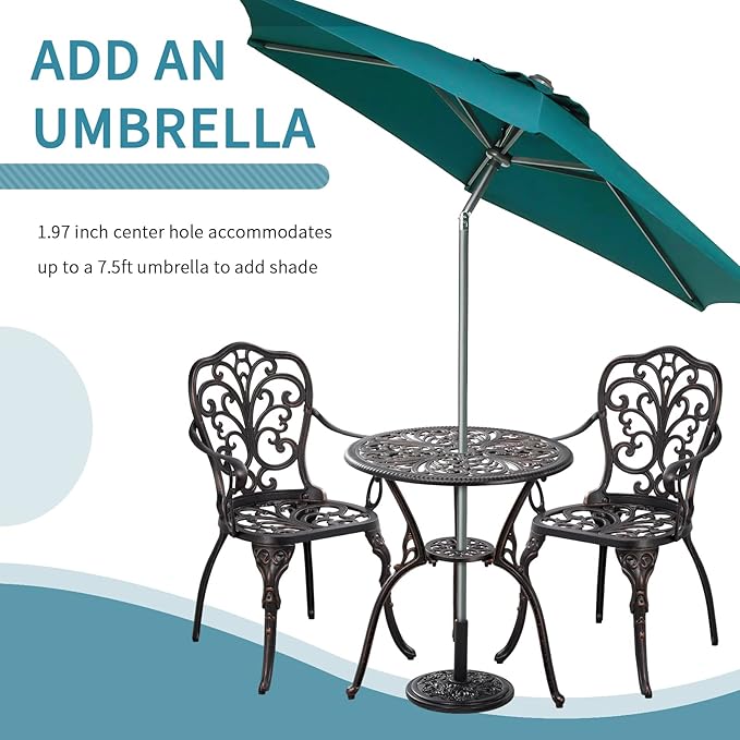 Outdoor Bistro Table and Chairs Set of 2 Cast Aluminum Patio Bistro Set - Image 7