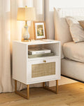 Rattan Nightstand, Mid Century Modern Night Stand, Boho Farmhouse Wood Bedside by Unknown